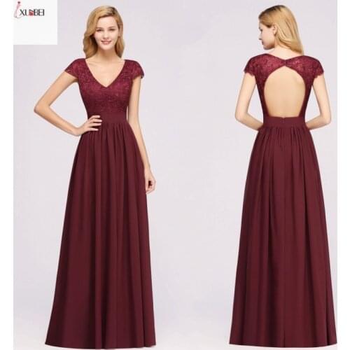 Elegant Long Burgundy Lace Bridesmaid Dresses 2020 Wedding Party Guest Gown Sleeve Chiffon robe demoiselle d honneur For Women