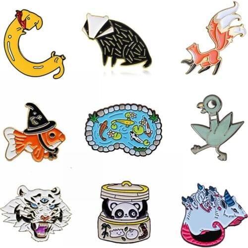 The Dachshund fox badger fish duck tiger panda mouse pond Enamel Brooch Cute animals Lapel Pin Badge gifts for children