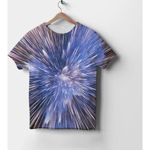 New mens and womens T-shirt casual abstract space explosion colorful printing top T-shirt summer short-sleeved clothing