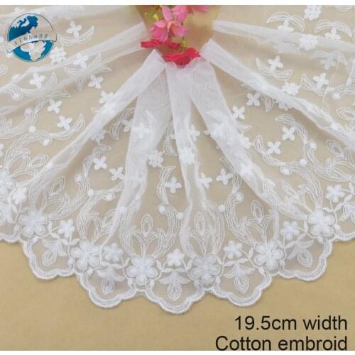19.5cm wide Cotton embroid lace edge sewing ribbon guipure trim wedding lace DIY Garment Accessories french doll lace#3962