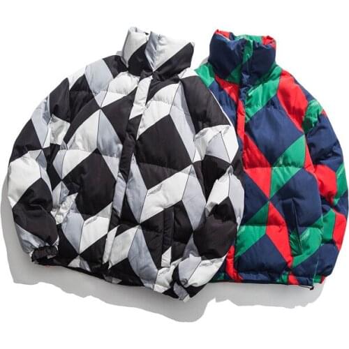 Mens and Womens Short Thick Winter Tide Hip Hop Loose New Handsome Fried Street Plaid Contrast Cotton Jacket Coat