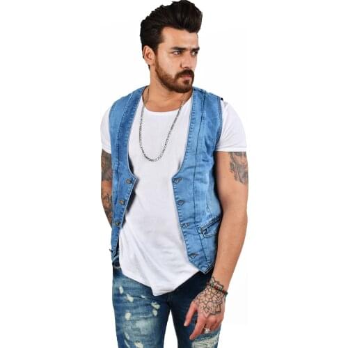 DeepSEA Male Denim Vest Slim Fit Denim Pocket Cap Button High Quality Summer New Season 2100444
