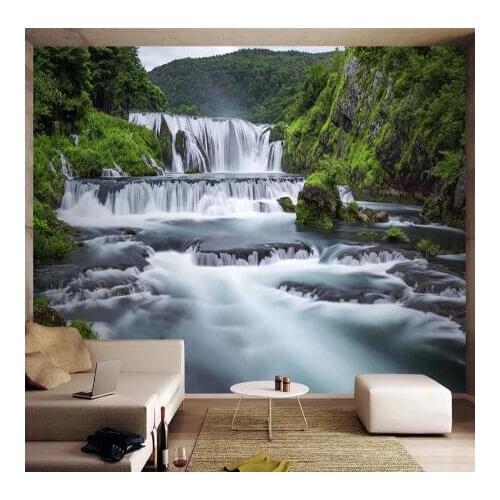 Canvas Waterfall Wallpaper Mural Nature Landscape Wall Paper for Living Room Bedroom Wallpapers Hotel Decor Nature Forest Murals