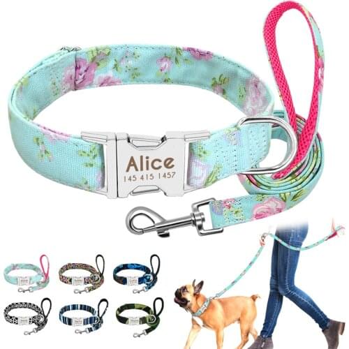 Dog Collar Custom Nylon Puppy Cat Dog Tag Collar Leash Personalized Pet Nameplate ID Collars Adjustable For Medium Large Dogs