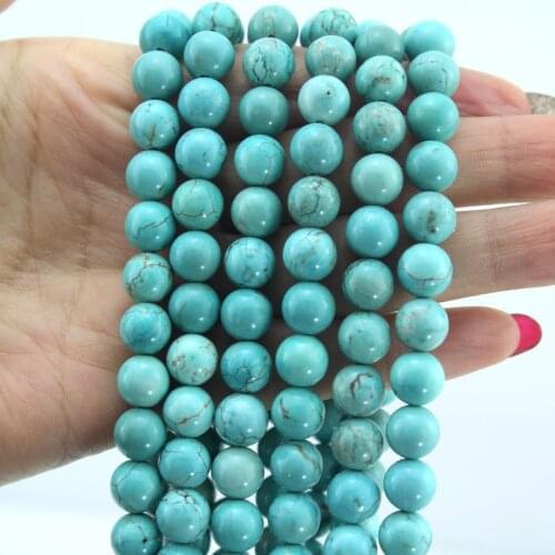 Wholesale Natural Turquoises Beads Round 4mm 6mm 8mm 10mm 12mm Polished Round Loose Gem Stone Beads 15.5" strand