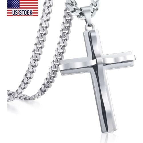 Cross Pendant Necklace For Men Black Gold Silver Color Stainless Steel Pendant Necklace Men Jewelry Dropshipping US Stock DKP52