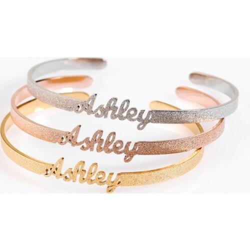 Personalized Stainless Steel Frosted and Gilded Name Bangle ,Family Lover Nameplate Faith Letter Bangles & Bracelet Adjusted