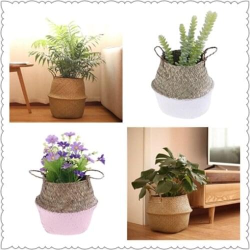 Seagrass Wicker Woven Storage Basket Planting Flower Pot Folding Organizer Laundry Basket Home Garden Belly Mimbre Basket