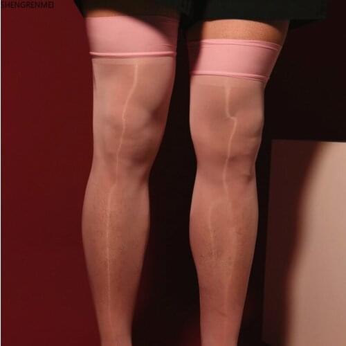 SHENGRENMEI Pink Stockings Man Sex Lingerie Shiny Glossy Hosiery Men Exotic Apparel Gay Fetish Sissy Porno Stocking Dropshipping
