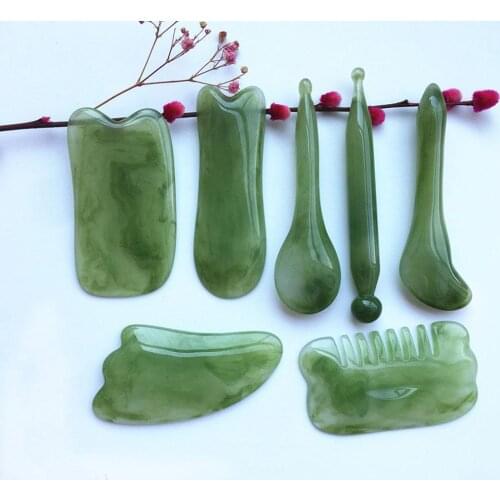 7 Pcs Gua Sha Scraper Set Natural Resin Quartz Stone Jade Massager Tool Shape Massage Body Board Body Set P3H1