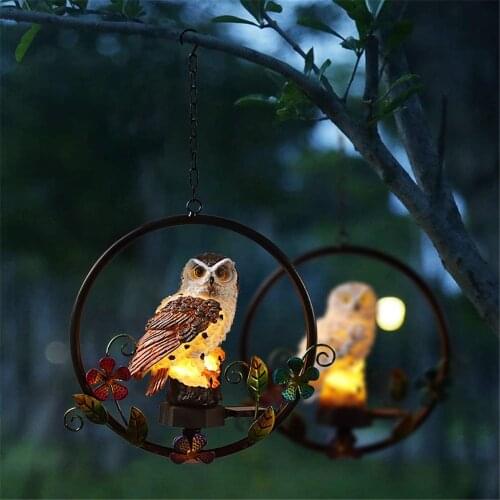 Solar Resin & Iron Owl Light Outdoor Garden Decorative Pendant Light Waterproof LED Landscape Lamp Outside Garden Wind Chimes