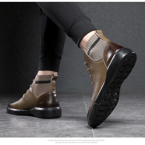 High Quality Vulcanized Shoes Men Casual High Top Sneakers Boys School Sport Shoes Leather Tennis 2020 New