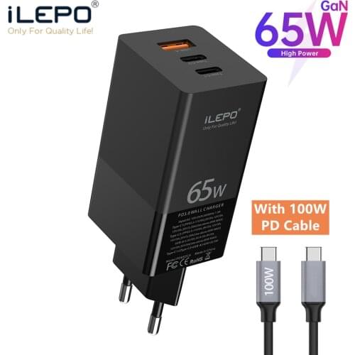 ILEPO 65W GaN Charger PD3.0 Fast USB Charger For iPhone 12 Pro Max AFC FCP SCP QC 4.0 3.0 For Samsung S10 Plus Quick USB Charger