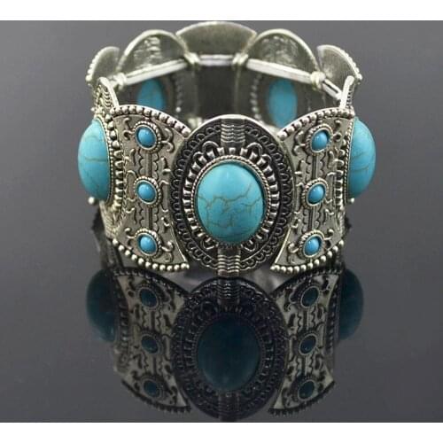 Boho Vintage Turquoises Bracelets&Banglesfor Women Round Beads Hand Pendant Bright bead Woman Charm Bracelet Fashion Jewelry