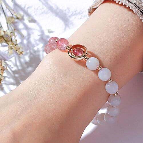 Strawberry Crystal Amethyst Couple Bracelet Female Moonstone Women Bracelets On Hand Chain Bangles Jewelry Aesthetic Fashion