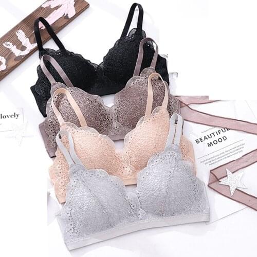 Wasteheart New Sexy Women Fashion Black Gray Brown Wireless Lace Bras Bralette Cup A B Underwear Female Plus Size Lingerie Sets
