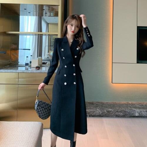 2020 Spring Winter Black Blazer Dress Women Double Breasted Long Sleeve Casual Dress Elegant Office Work Dress Women Vestidos