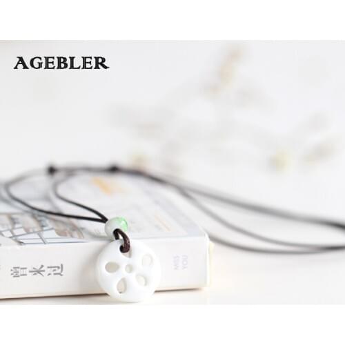 White Lotus Root Pattern Creative Handmade Necklace Ceramic Jewelry Art Boho Style for Women Black Rope Chain