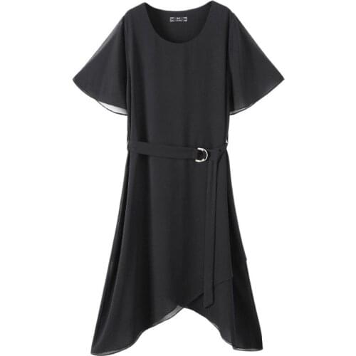 Plus Size 10XL 9XL 4XL Women Short Sleeves Summer Dresses Femme Elegant Black Chiffon Clothing OL Vintage Slim Dress For Mujers