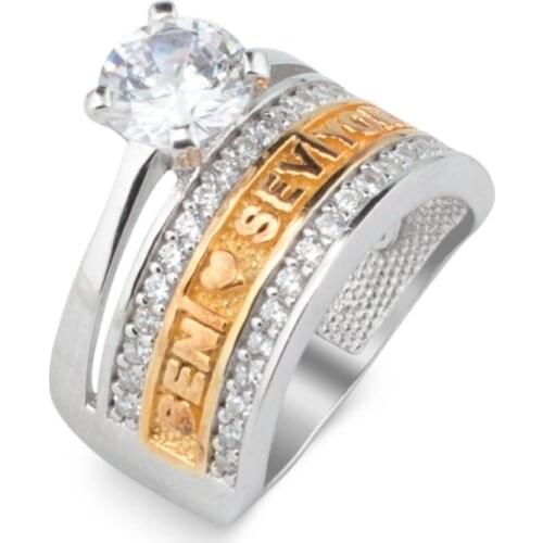 Women Silver Multi Stone With Zircon Gemstone Ring Solitaire Turkish Letter Style Ring Solid 925 Sterling Silver