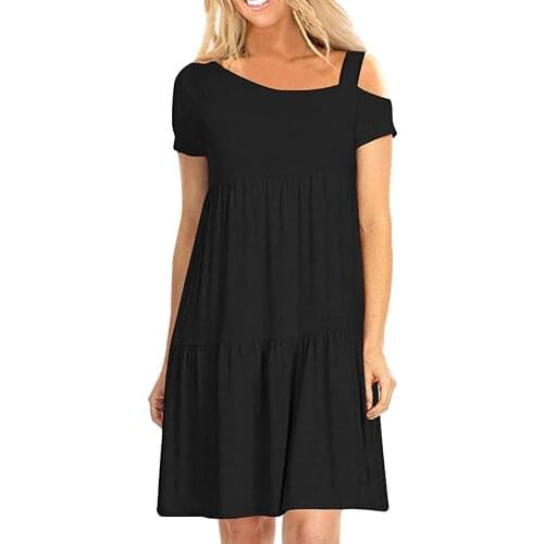 Plus Size Party Dresses For Women 2021 Womens Irregular Slant Neckline Pleated Short Sleeve Dress Cake Dress Vestidos Mujer