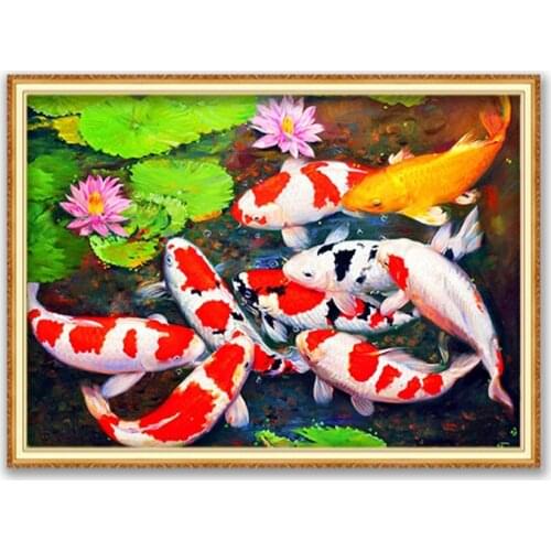 Animal Carp DIY 11CT Cross Stitch Embroidery Kits Craft Needlework Set Printed Canvas Cotton Thread Home Decoration On Sale Sell