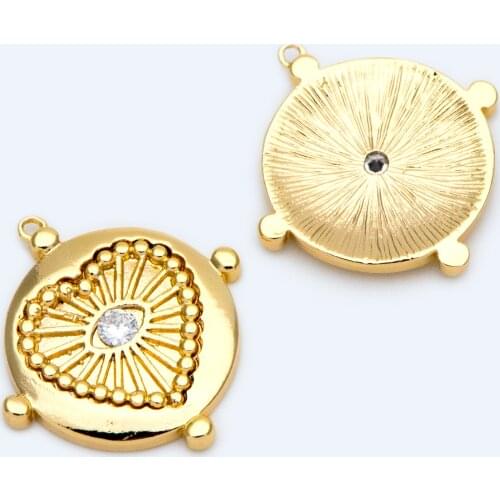 10pcs CZ Paved Gold Heart Evil Eye Charm 25x23mm, 18K Gold plated Brass, Heart Pendants (GB-1530-1)