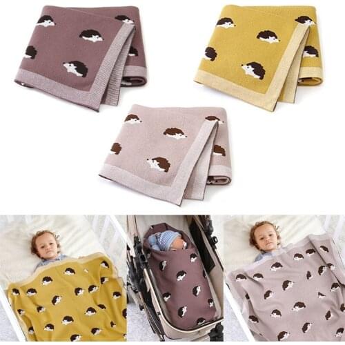 100x80cm Baby Stroller Crib Knitted Blanket Newborn Swaddle Wrap Cartoon Little Hedgehog Printing Infants Bedding Quilts D0AF