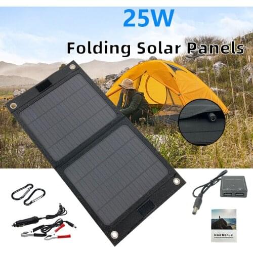 25W Folding Solar Panel Outdoor Portable 18V Charger Foldable Solar Panel Charger Mobile Power Bank for Phone Battery USB Port