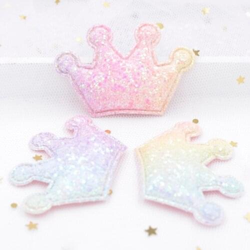 Bling Iridescence Paillette Padded Patches Cartoon Crown Glitter Appliques for DIY Clothes Crafts Headwear Decor Accessories S56