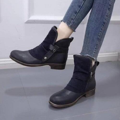 Womens PU Leather Ankle Boots Women Autumn Winter Cross Strappy Vintage Women Punk Boots Flat Ladies Shoes Woman Botas Mujer