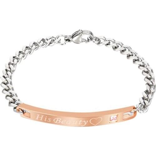 Titanium Steel Couple Bracelet King Queen Stainless Steel Crown Heart Bracelet Chain For Women Men Gifts Fashion Jewelry