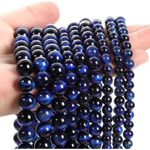 Natural Stone Beads Lapis Lazuli Color Tiger Eye Stone Loose Round Spacer Beads For Jewelry Making DIY Bracelets Necklace 4-12MM