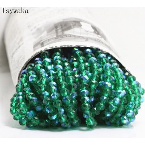 Isywaka Blue Green Half AB Color 4*6mm Rondelle Austria faceted Crystal Glass Beads Loose Spacer Round Beads Jewelry Making