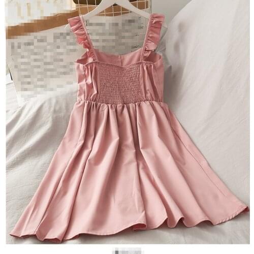 C2951 2021 summer new women small fresh agaric edge chiffon high waist pure color fairy dress cheap wholesale