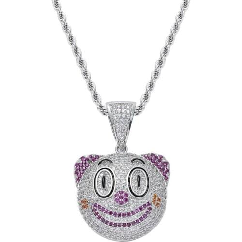 Hip Hop Iced Out Funny Clown Pendant Necklace Pave Clear Cubic Zircon Bling Bling Rapper Jewelry For Men Women