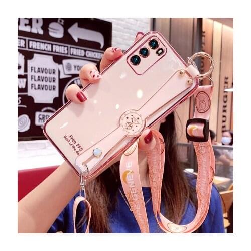 For Huawei P40 P30 Pro P40Lite Case Soft Silicone plating Slim With Wristband protect Back Cover Case For huawei P Smart Z 2019