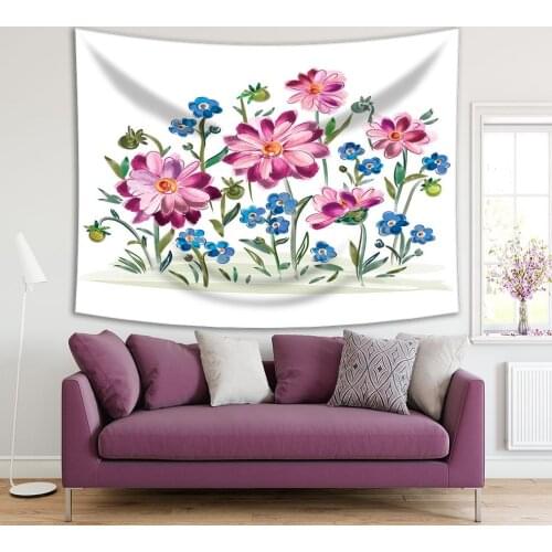 Tapestry Violets Pansy and Leaves Wildflower Meadow CountrySide Nature Cartoon Artwork Purple Blue Green