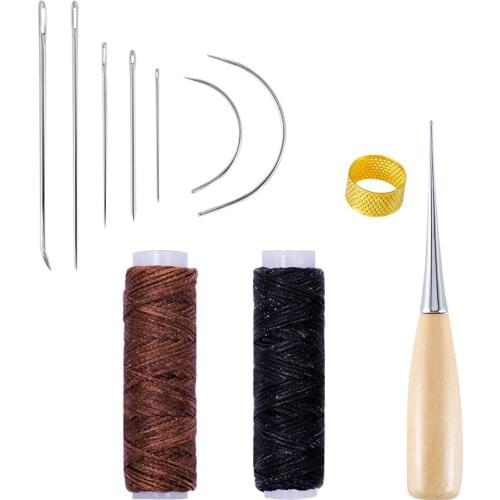 11pcs Leather Sewing Needles Stitching Needle Set Thread Thimbles Hand Sewing Tool Knitting Crochet DIY Craft Handle Tool