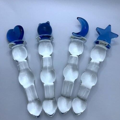 Blue Heart Pyrex Glass Dildo Artificial Fake Penis Anal Butt Plug Crystal Adult Sex Toy for Women Men Gay Dropship Box Package