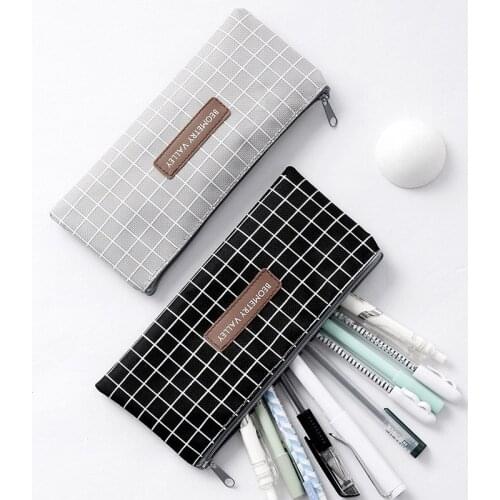Kawaii Simple Grid Dot Canvas Pencil Bag Stationery Storage Organizer Pencil Case School Supply Pencil Pouch Kawaii Bag