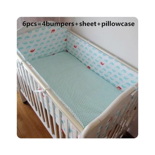 6PCS Crib Baby Bedding Set Baby Crib Bumper cama bebe Baby Crib Bedding Set Cartoon Animal Baby Cot(bumpers+sheet+pillow cover)