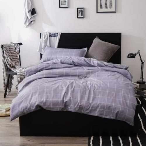 Plaid Gray 100% Cotton Duvet Cover Set Bedding Comforter Cover Set 3Pcs (1 Duvet Cover+1 Flat Sheet+1 Pillowcases)1.5m