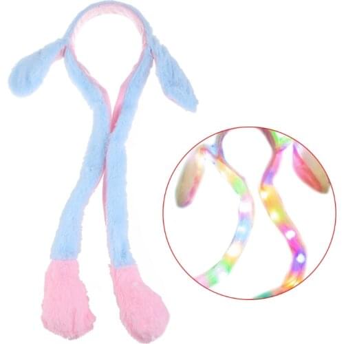 Women Girls Cute LED Light Up Rabbit Headband with Airbag Moving Ears Children Bunny Long Plush Toy Hair Hoop Party Photo Props