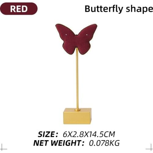 Fashion Metal Microfiber Red Butterfly Shaped Jewelry Earring Display Bracket For Femal Necklace Showcase Stand Jewellery Holder