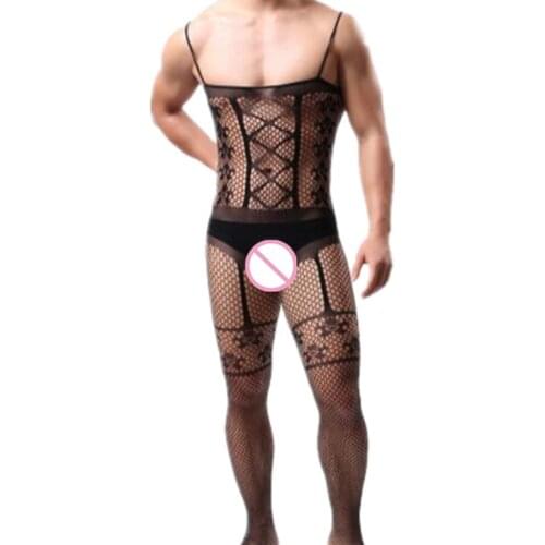 Male Sleepwear Exotic Men Sexy Lingerie Bodysuit Porno Jumpsuit Hot Sexy Costumes Stockings Elastic Mesh Underwear Dropshipping