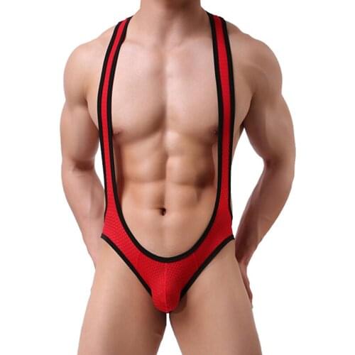 Mens Sexy Mesh Bodysuit Jockstrap Bodywear Underwear Wrestling Singlet Leotard Jumpsuits Suspender Sexy Teddies Underwear