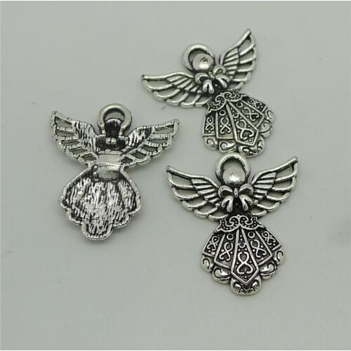 Nevstop 100pcs/lot Antique Silver Angel Charms 27x24mm Apparel Accessories Hollow Wings DIY Craft Supplies