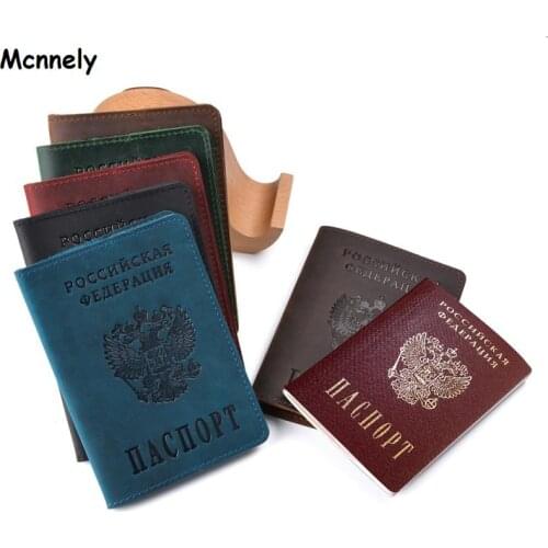 Crazy Horse Genuine Leather Russia Passport Cover Solid Passport Holder Business Unisex Durable Travel Wallet Case for Russia