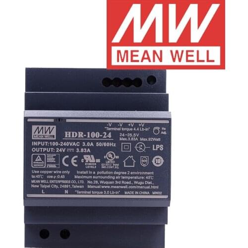 Original Mean Well HDR-100-24 meanwell 24V DC 3.83A 92W Ultra Slim Step Shape DIN Rail Power Supply